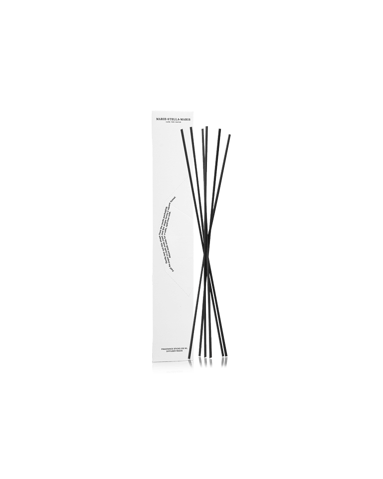 Marie-Stella-Maris Diffuser Reeds 250 ml with black reeds displayed alongside a minimalist white packaging box against a clean light background.