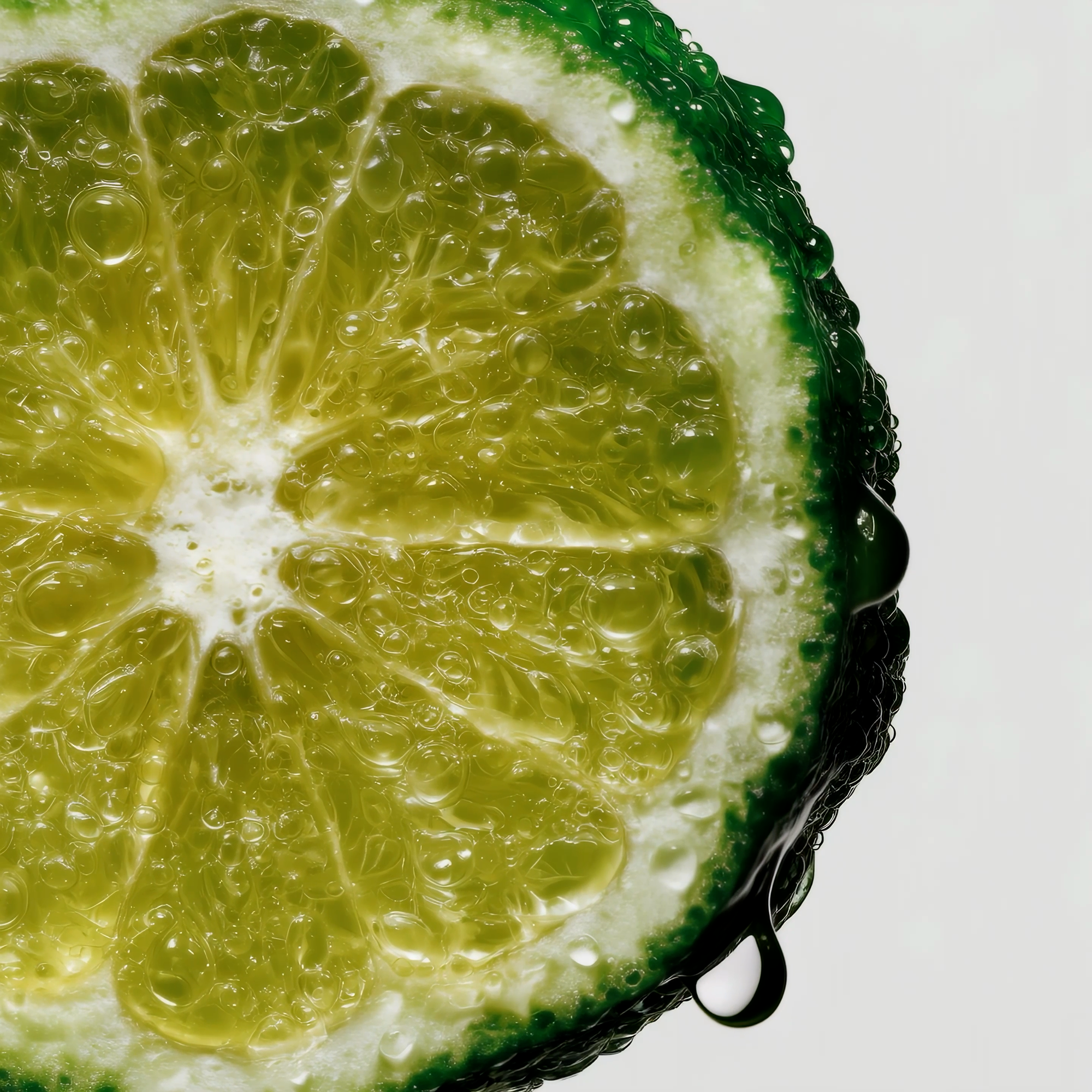 Close-up of a fresh bergamot slice with water droplets, highlighting the citrus ingredient and fresh character of the Marie-Stella-Maris No.05 Bergamot Leaf limited edition summer scent.