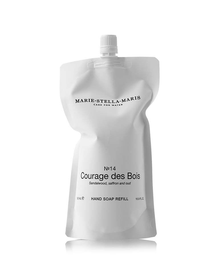 Marie-Stella-Maris Courage des Bois 500ml hand soap refill with sandalwood, saffron, and oud fragrance