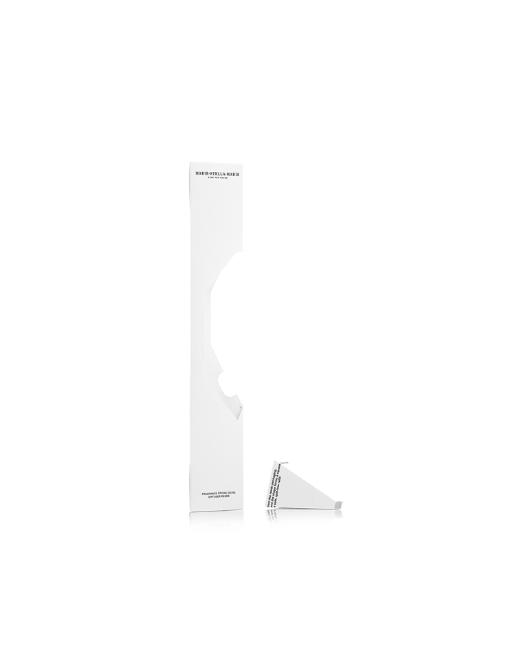 Marie-Stella-Maris Fragrance Sticks 250 ml packaging in a minimalist white box with matching folded insert, shown against a clean light background.