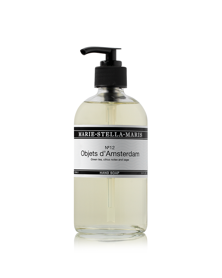 Marie-Stella-Maris Objets d'Amsterdam hand soap 250 ml in a clear bottle with black pump.