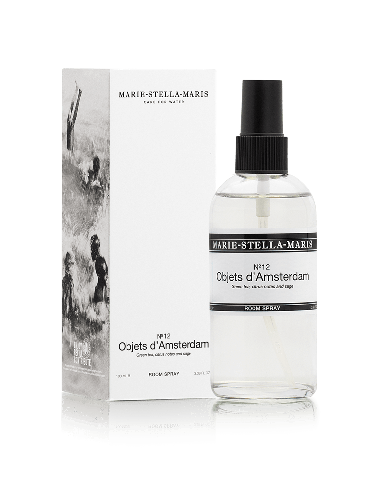 Marie-Stella-Maris No.12 Objets d'Amsterdam room spray 100 ml with packaging on a light background.