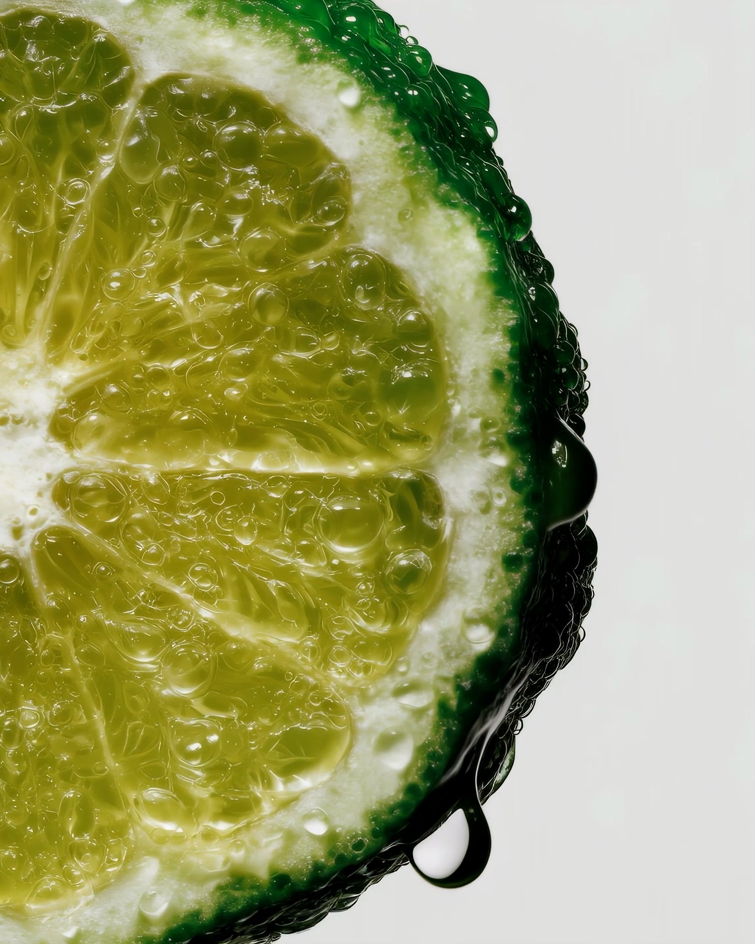 Close-up of a fresh bergamot slice with water droplets, highlighting the citrus ingredient and fresh character of the Marie-Stella-Maris No.05 Bergamot Leaf limited edition summer scent.