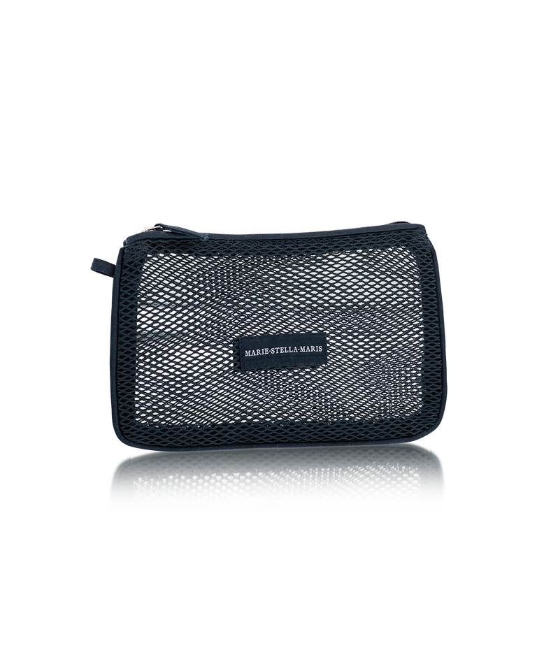Marie-Stella-Maris limited edition pouch for Summer 2026, mesh pouch with zipper closure, shown as a clean product packshot against a neutral background.