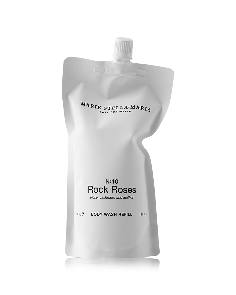 Marie-Stella-Maris Rock Roses body wash refill pouch 500ml with rose, cashmere, and leather scent
