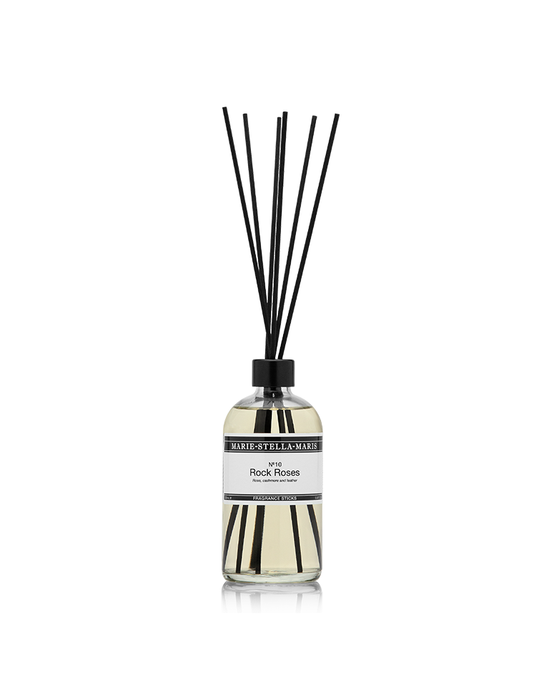 Marie-Stella-Maris Luxury No.10 Rock Roses reed diffuser 250 ml with black sticks for a floral and inviting home fragrance.