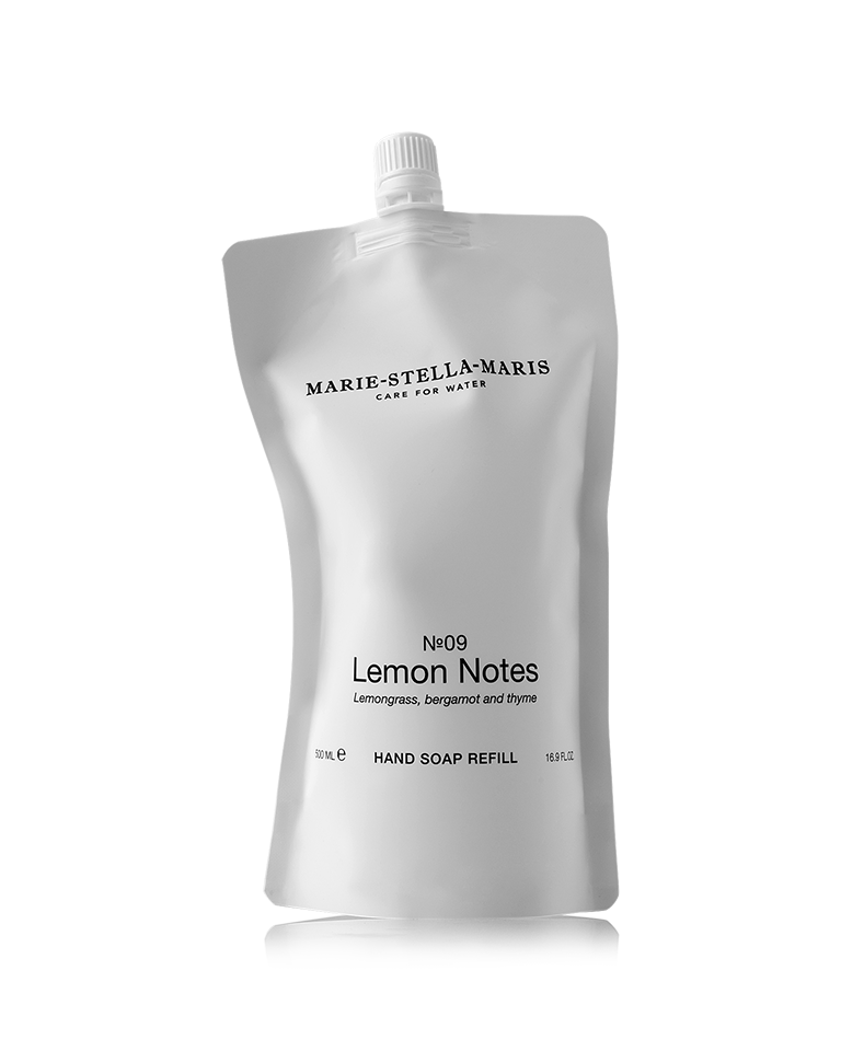 Marie-Stella-Maris No.09 Lemon Notes hand soap refill pouch on a white background.