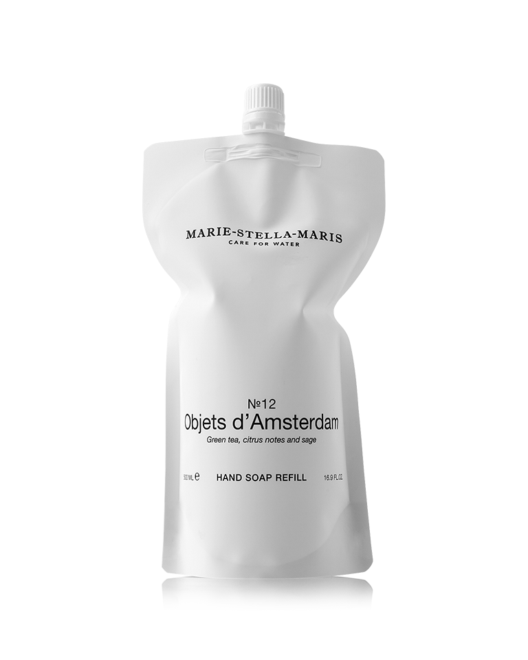 Marie-Stella-Maris No.12 Objets d'Amsterdam hand soap refill pouch on a white background.